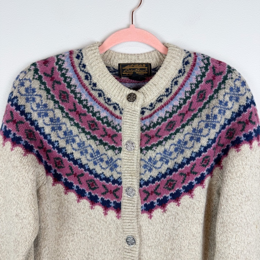 (2) Bundle Vintage Eddie Bauer Wool Fair Isle Cardigan Sweater Size Medium - Picture 9 of 15